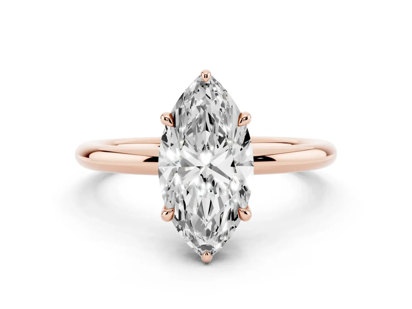 Marquise Hidden Halo Engagement Ring Setting | Thin Plain Band | Rose Gold