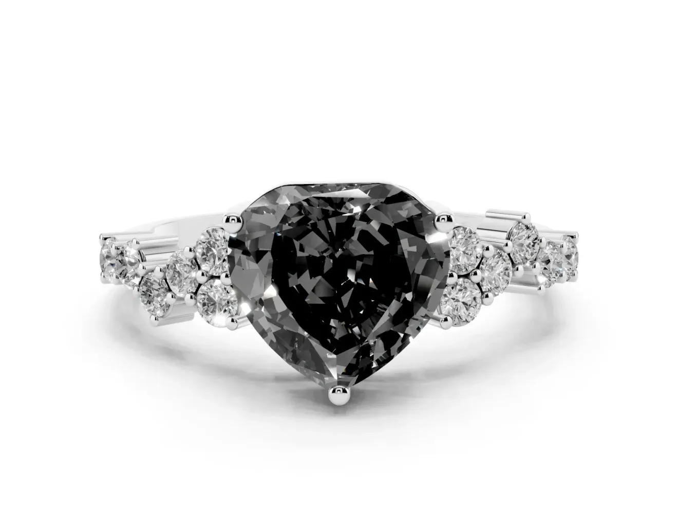 Heart-Shaped Scattered Accent Engagement Ring Setting for a Black Center | Slim Band | Platinum