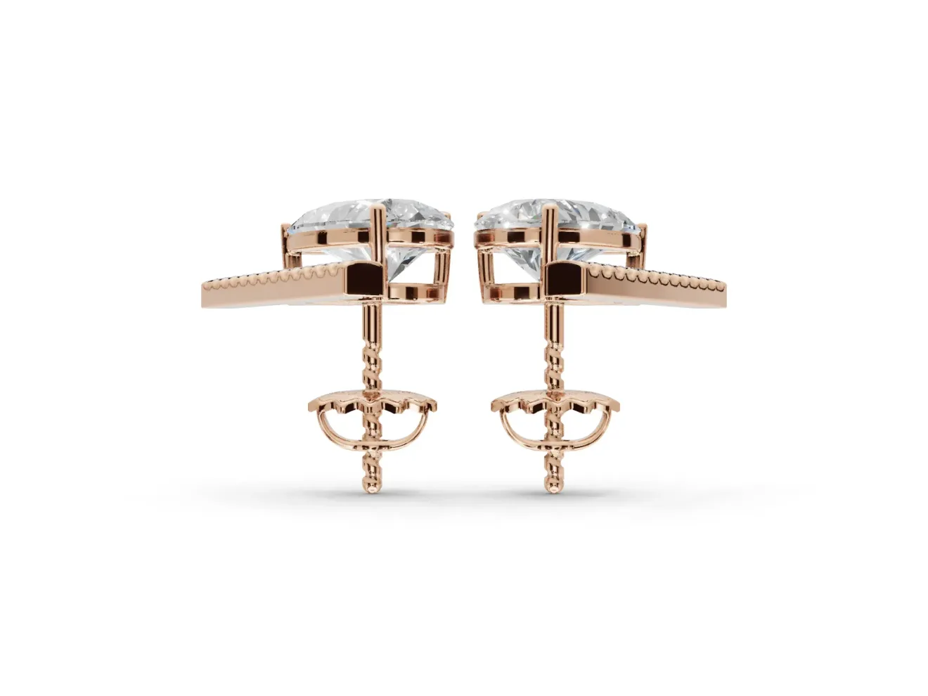 Pear-Shaped Lab-Grown Diamond Bar Stud Earrings | Micro Pavé Line | Rose Gold
