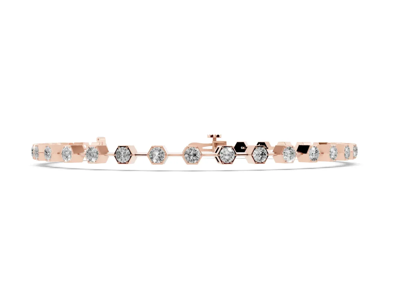 Round Lab-Grown Diamond Hexagon Frame Station Bracelet | Bar Links | Rose Gold