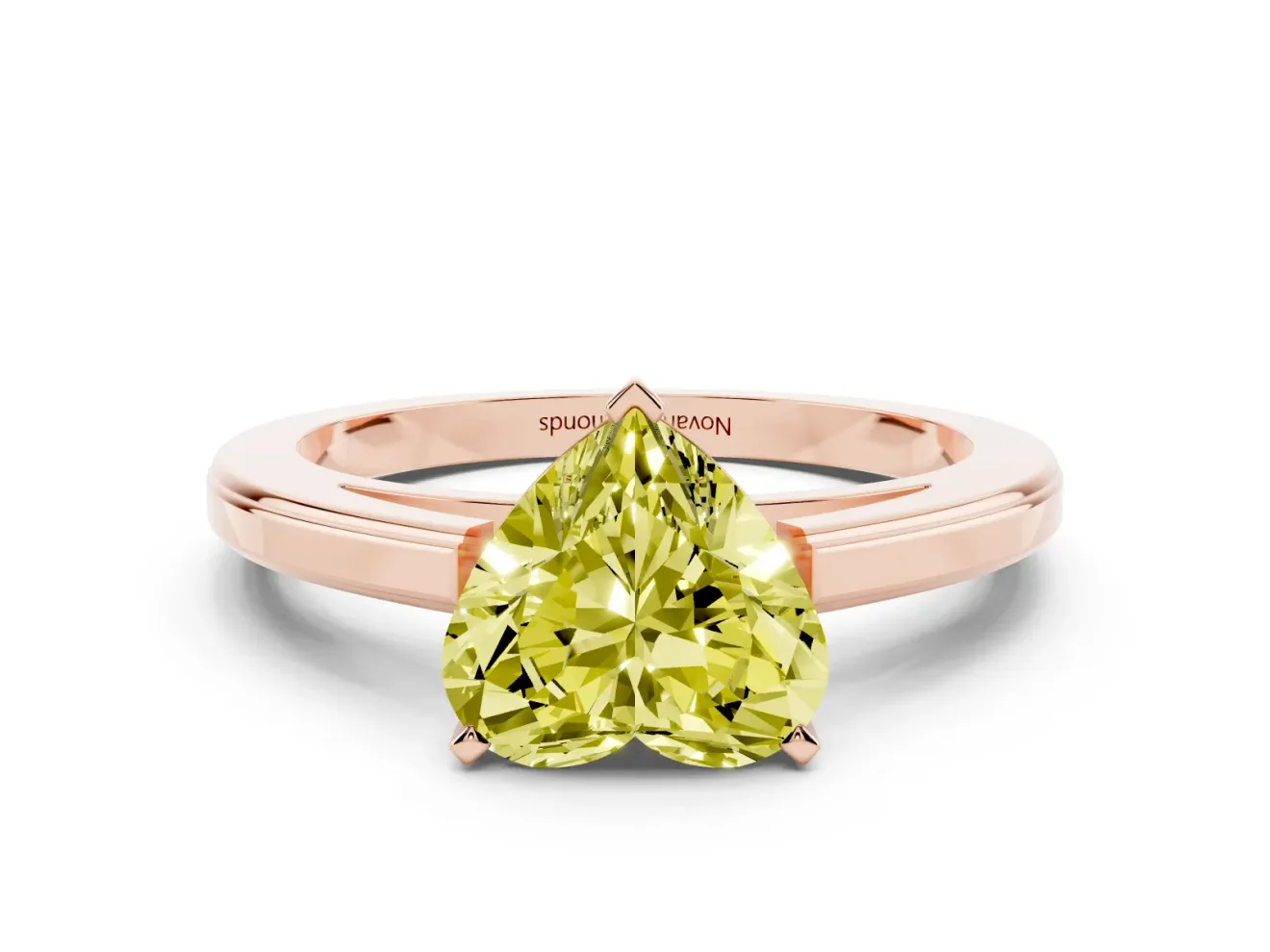 Heart-Shaped Solitaire Engagement Ring Setting for a Fancy Yellow Lab-Grown Diamond | Stepped Flat Band | Rose Gold