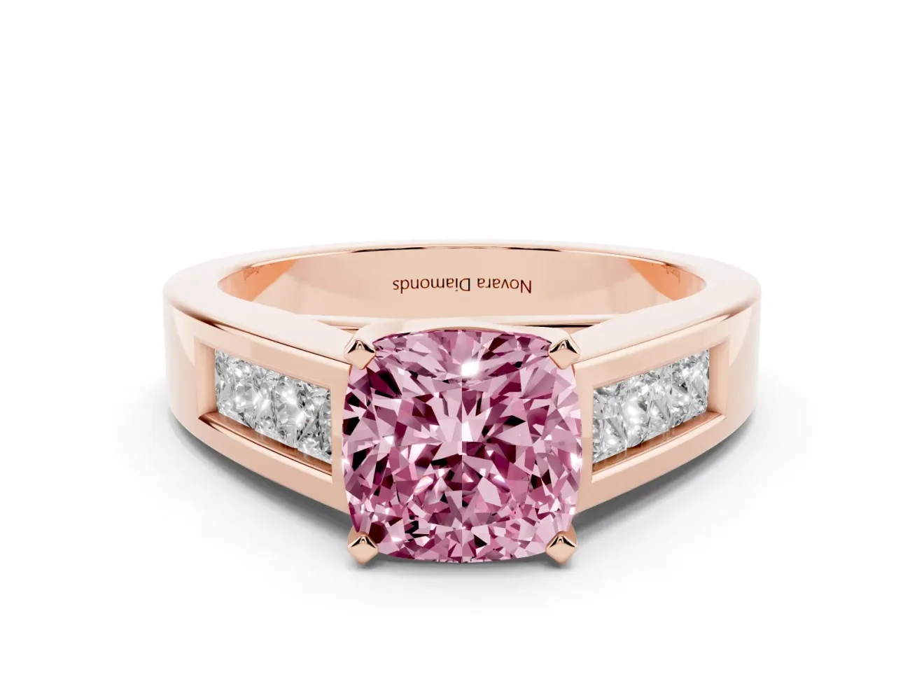 Cushion Cut Channel-Set Engagement Ring Setting for a Fancy Pink Lab-Grown Diamond | Rose Gold
