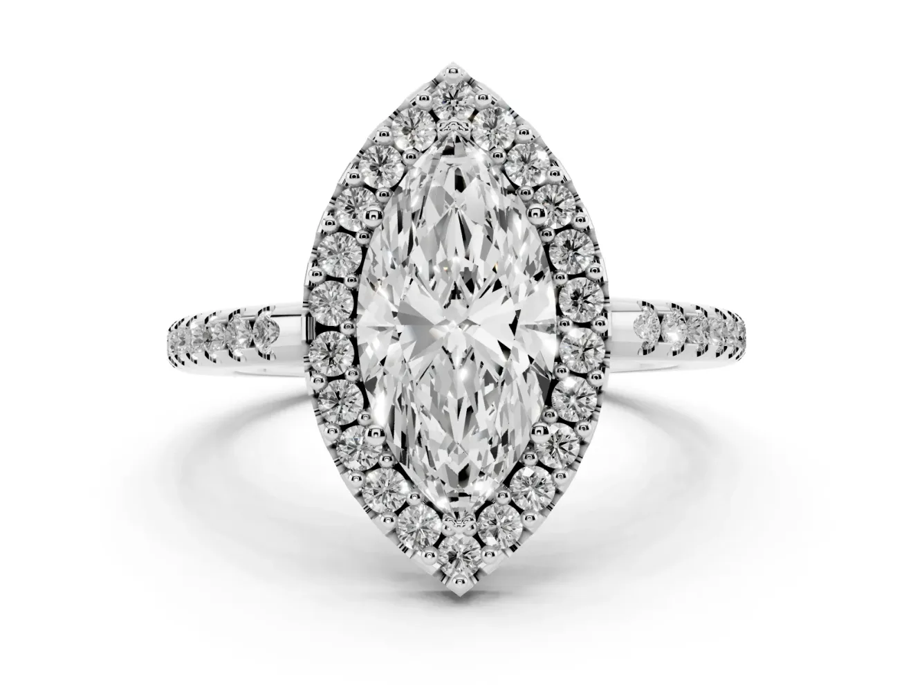 Marquise Cut Diamond Pavé Halo Ring Set in White gold with Prong Setting