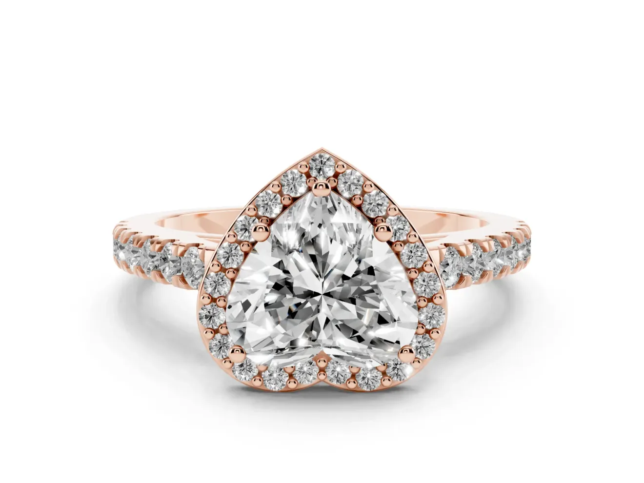 Heart-Shaped Halo Pavé Engagement Ring Setting | Single Row Shoulders | Rose Gold