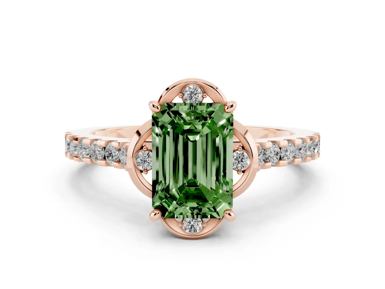 Emerald Cut Floral Petal Engagement Ring Setting for a Fancy Green Lab-Grown Diamond | Petal Accents | Rose Gold