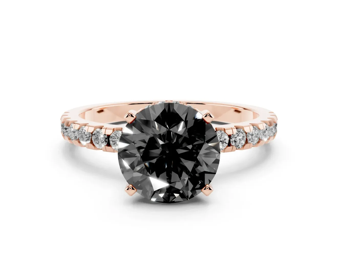 Round Hidden Halo Engagement Ring Setting | Pave Band | Rose Gold