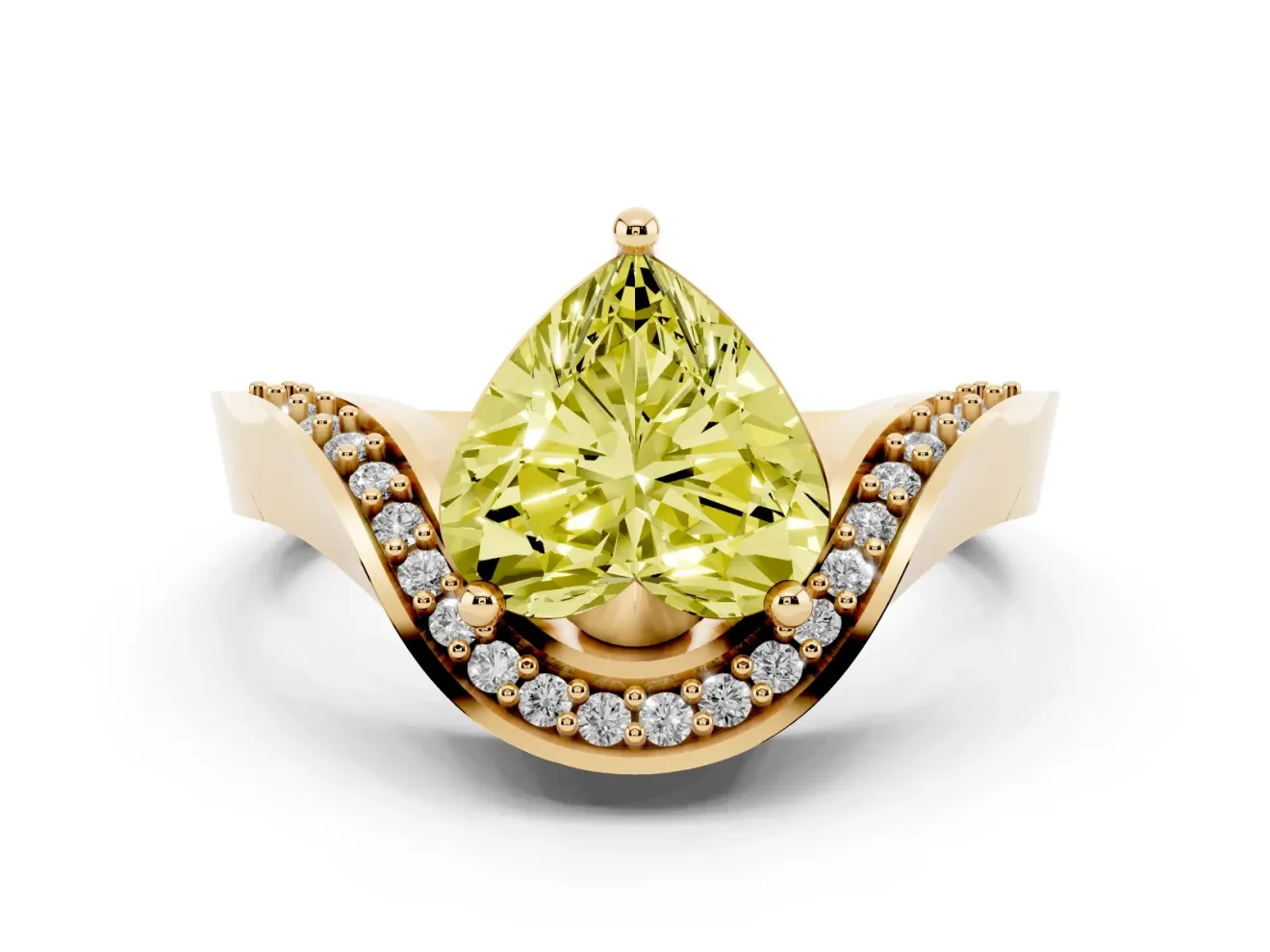 Heart-Shaped Bypass Solitaire Engagement Ring Setting for a Fancy Yellow Lab-Grown Diamond | Pavé Ribbon | Yellow Gold