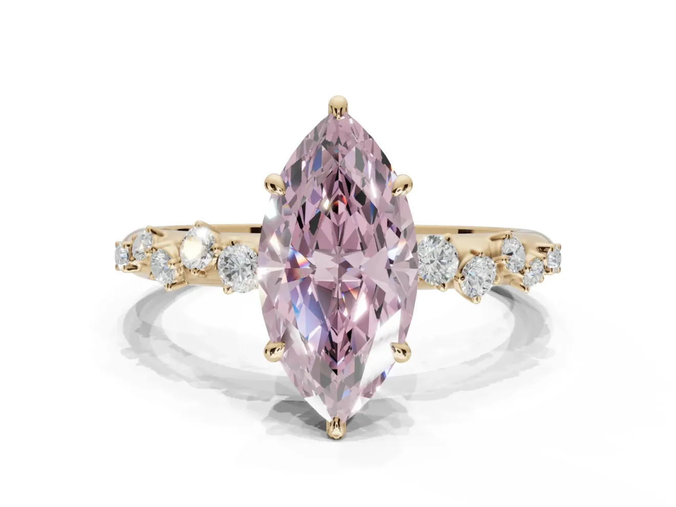Marquise Graduated Solitaire Engagement Ring Setting for a Fancy Pink Lab-Grown Diamond | Yellow Gold