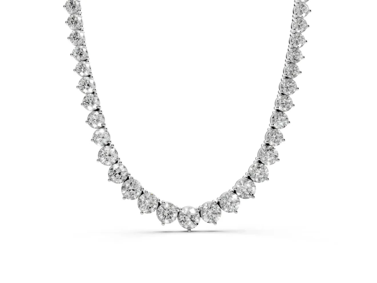 Round Lab-Grown Diamond Graduated Tennis Necklace | Linked Prong Heads | White Gold