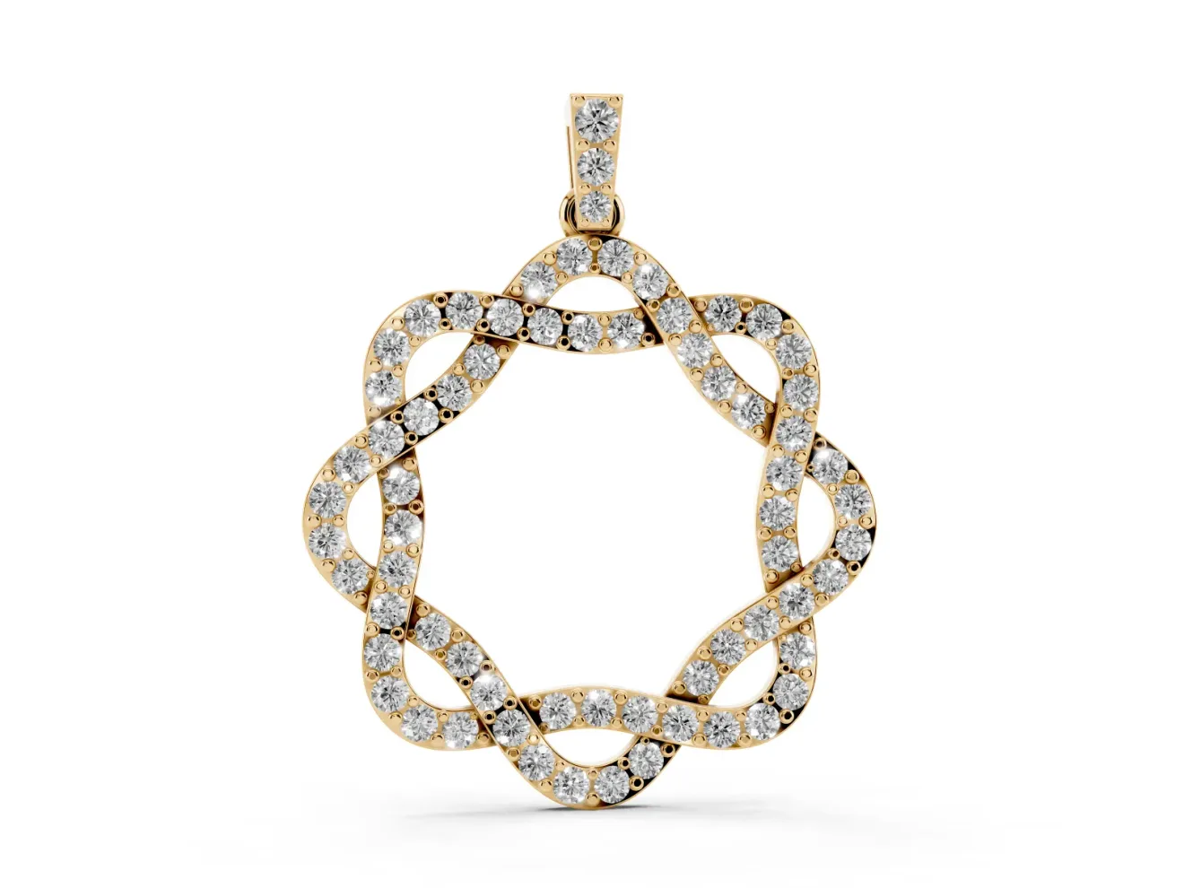 Round Lab-Grown Diamond Pavé Woven Circle Pendant Necklace | Pavé Bail | Yellow Gold