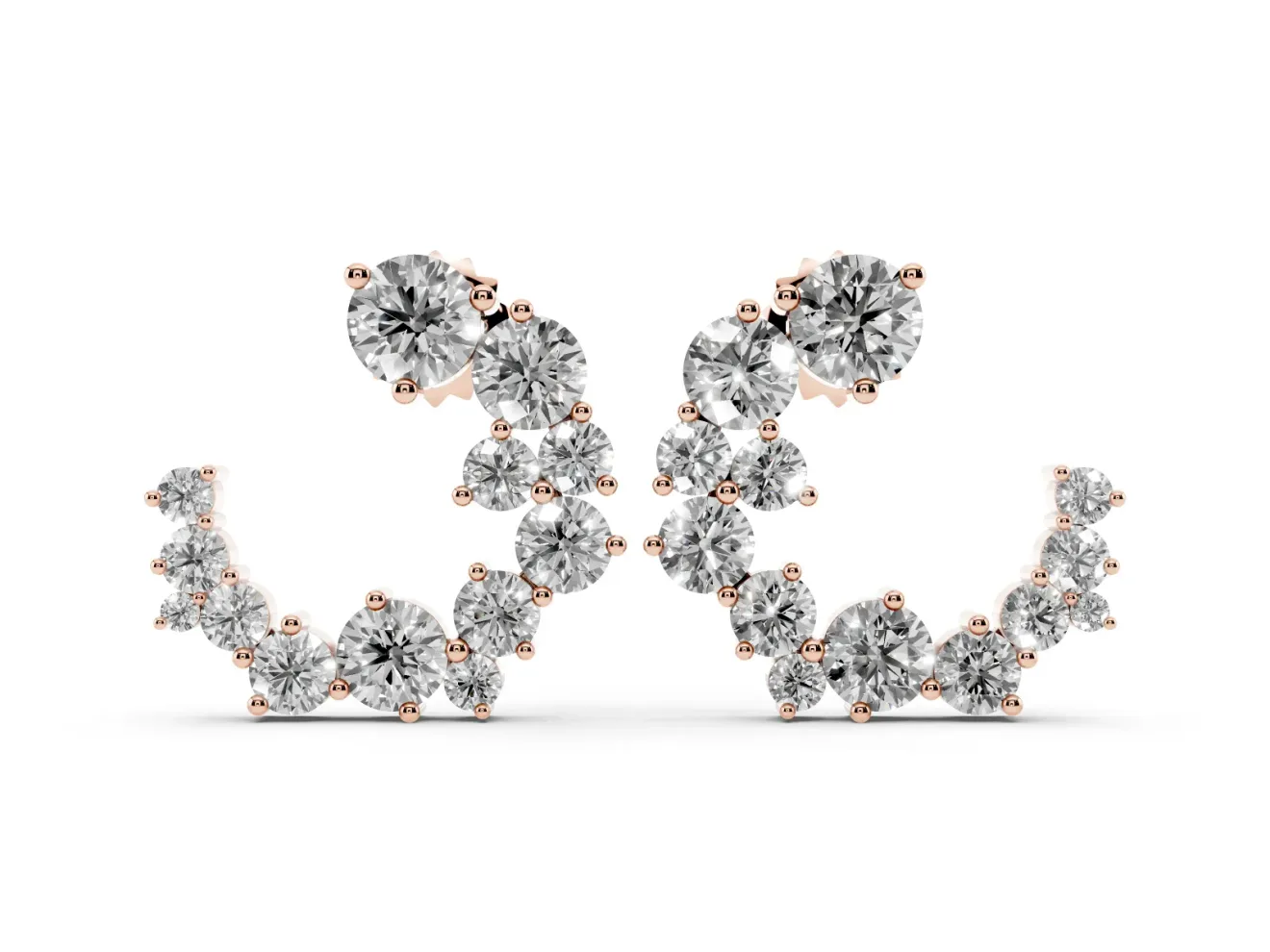 Round Lab-Grown Diamond Crescent Cluster Earrings | Mixed Size Stones | Rose Gold