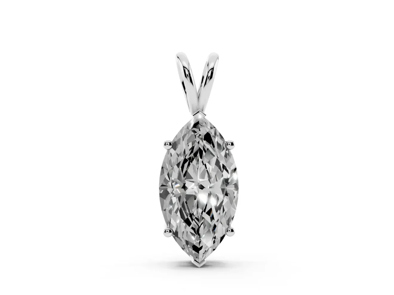 Marquise Lab-Grown Diamond Solitaire Pendant Necklace | V Split Bail | White Gold