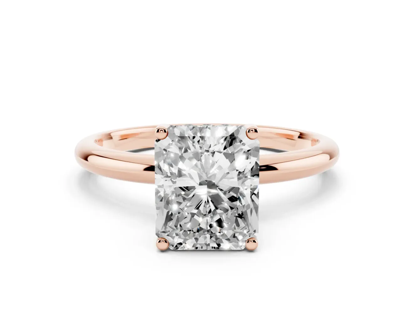 Radiant Cut Micro-Prong Hidden Halo Engagement Ring Setting | Plain Band | Rose Gold