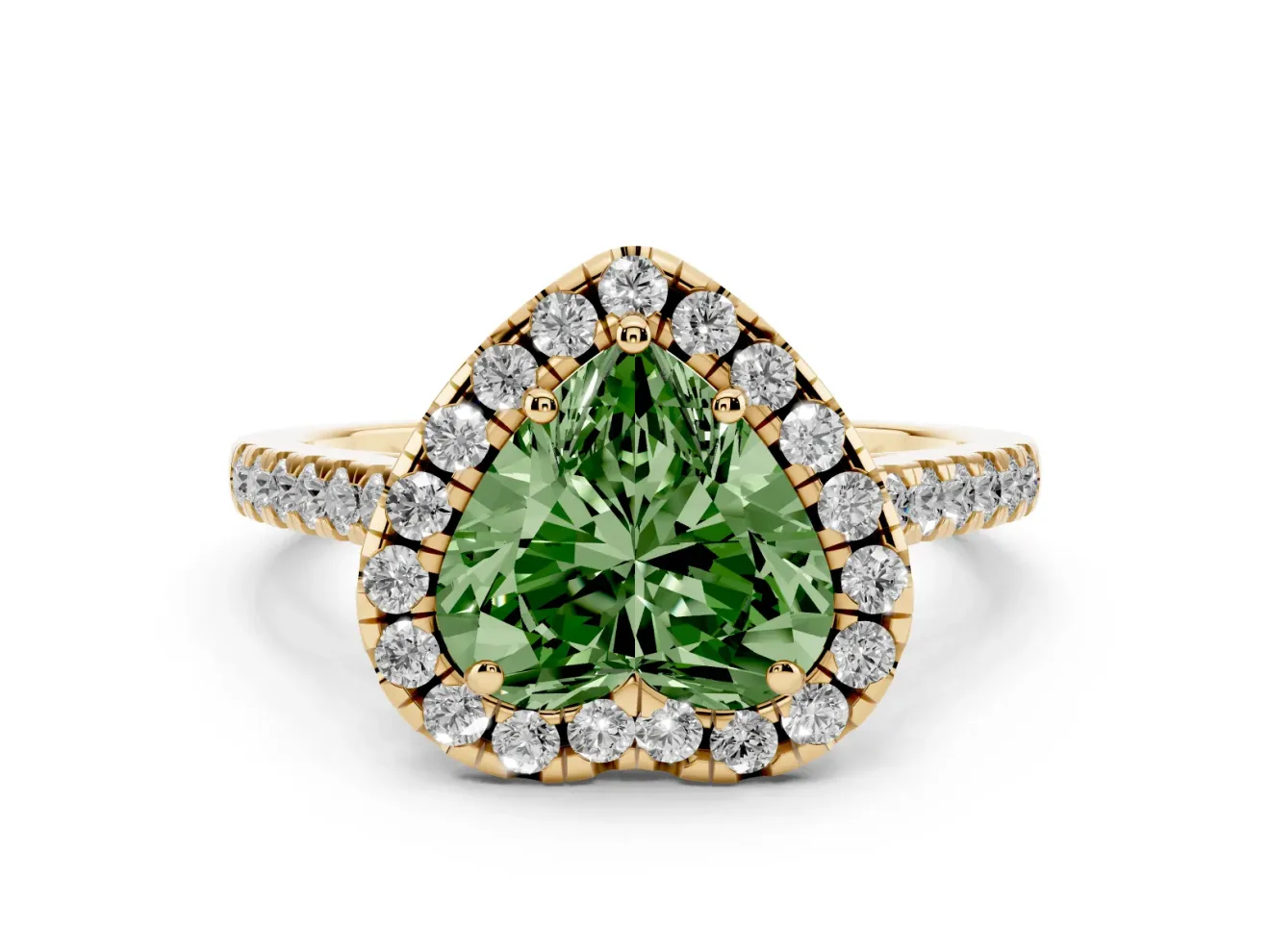 Heart-Shaped Raised Halo Engagement Ring Setting for a Fancy Green Lab-Grown Diamond | Yellow Gold