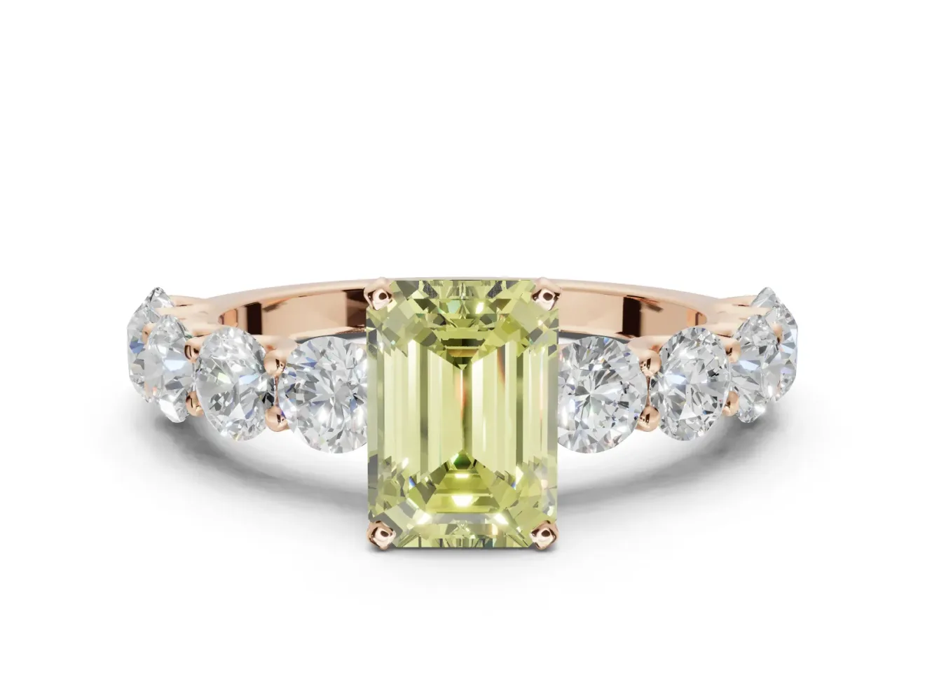 Emerald Cut Engagement Ring Setting for a Fancy Yellow Lab-Grown Diamond | Rose Gold - Design NV-24455
