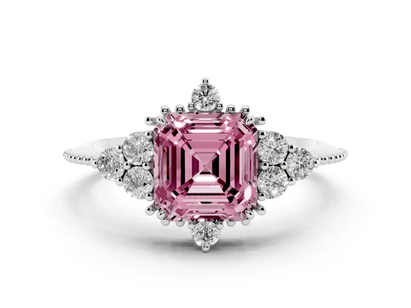 Asscher Cut Cluster Engagement Ring Setting for a Fancy Pink Lab-Grown Diamond | Platinum