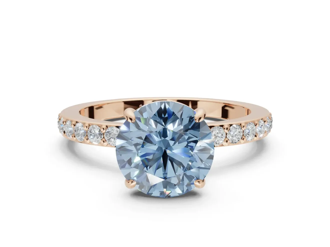 Round Pavé Engagement Ring Setting for a Fancy Blue Lab-Grown Diamond | Rose Gold - Design NV-24928