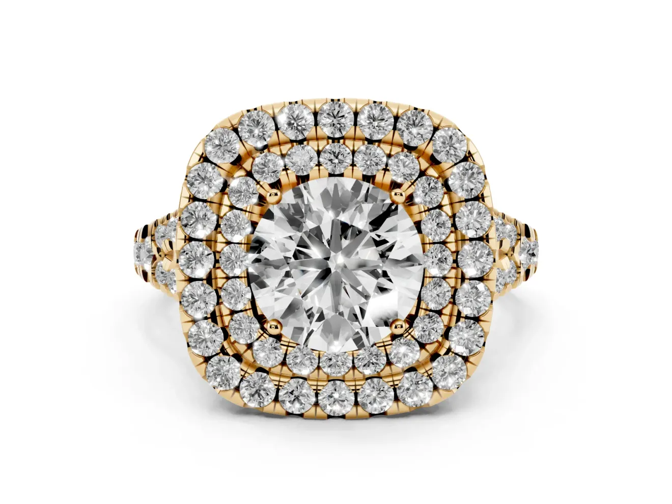 Round Halo Split Shank Engagement Ring Setting | Yellow Gold