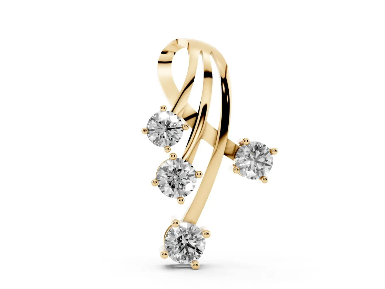 Round Lab-Grown Diamond Cascading Curve Pendant Necklace | Ribbon Loop Top | Yellow Gold