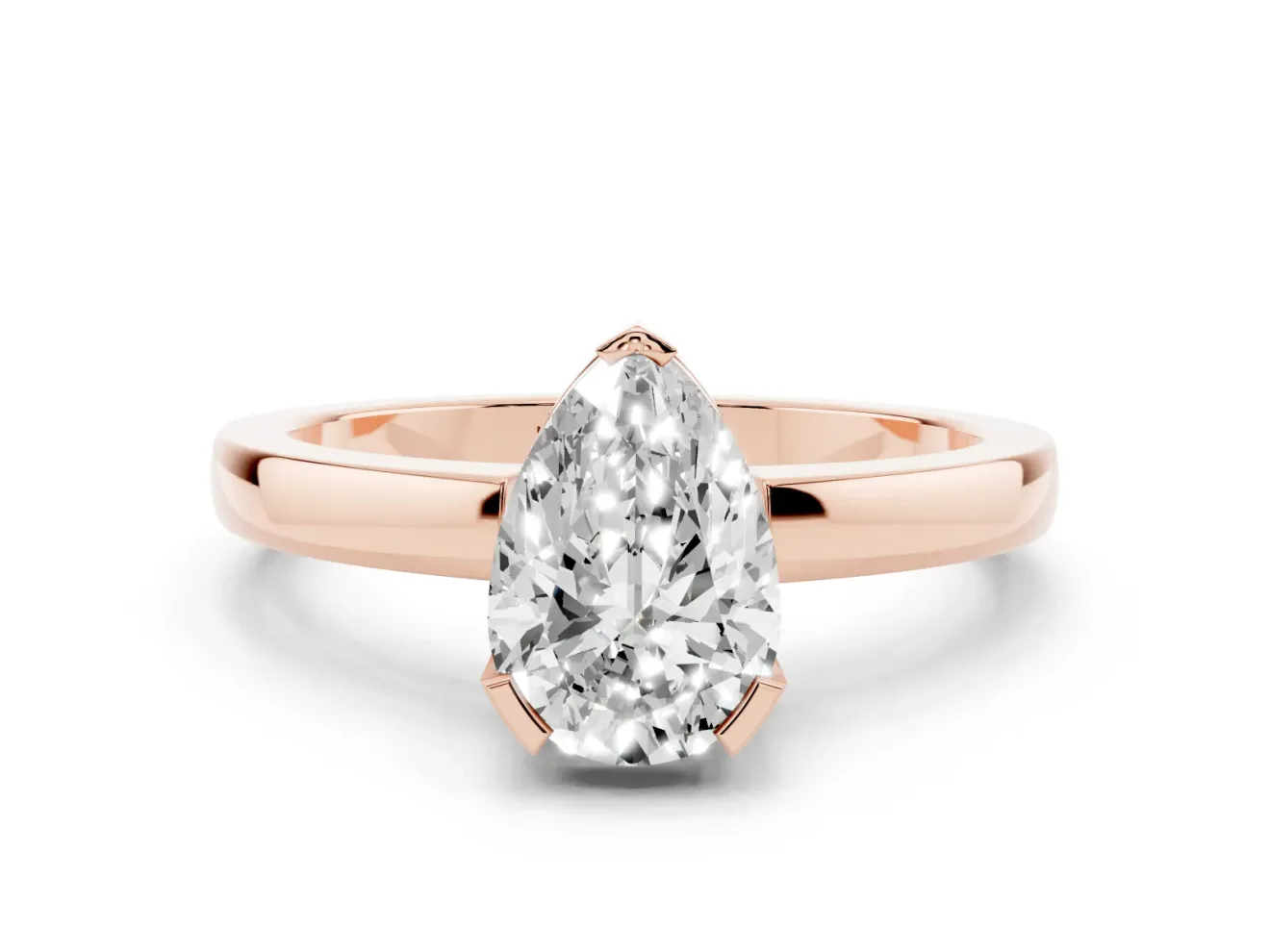 Pear Cut Diamond Solitaire Ring Set in Rose gold with Prong Head and Smooth Polished Band