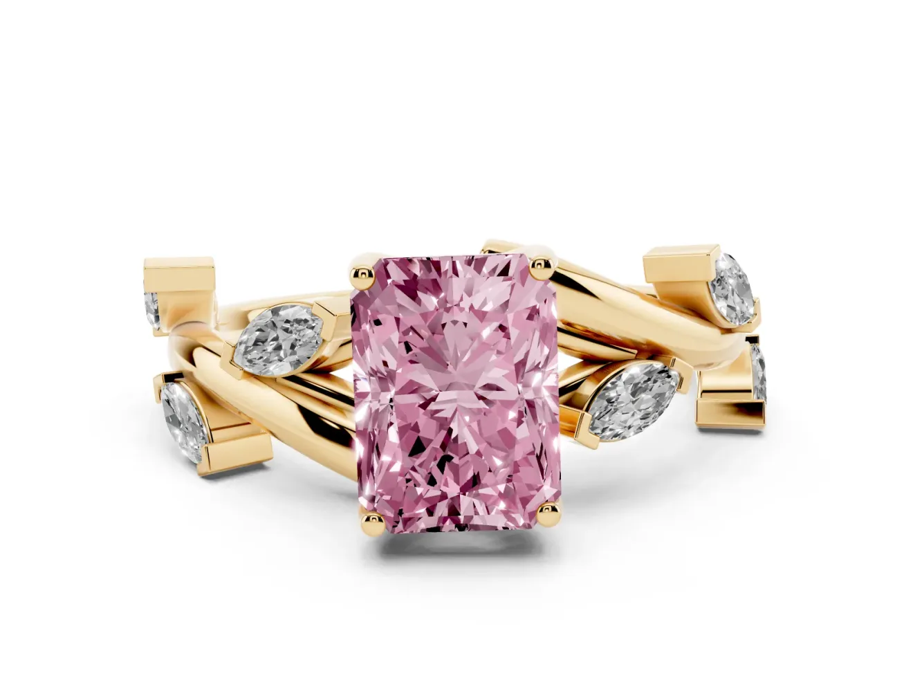 Radiant Cut Twisted Vine Engagement Ring Setting for a Fancy Pink Lab-Grown Diamond | Yellow Gold