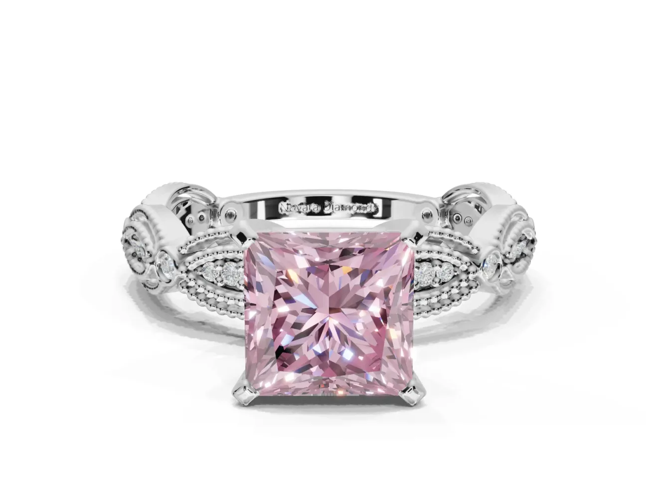 Princess Cut Vintage Engagement Ring Setting for a Fancy Pink Lab-Grown Diamond | Graduated Stations | Sterling Silver