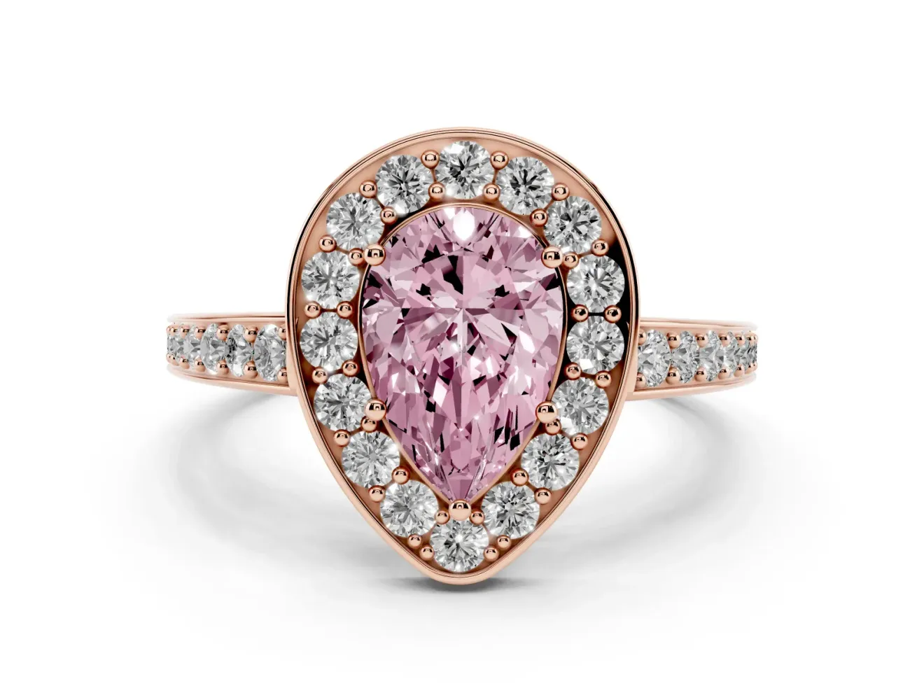 Pear-Shaped Framed Halo Engagement Ring Setting for a Fancy Pink Lab-Grown Diamond | Rose Gold