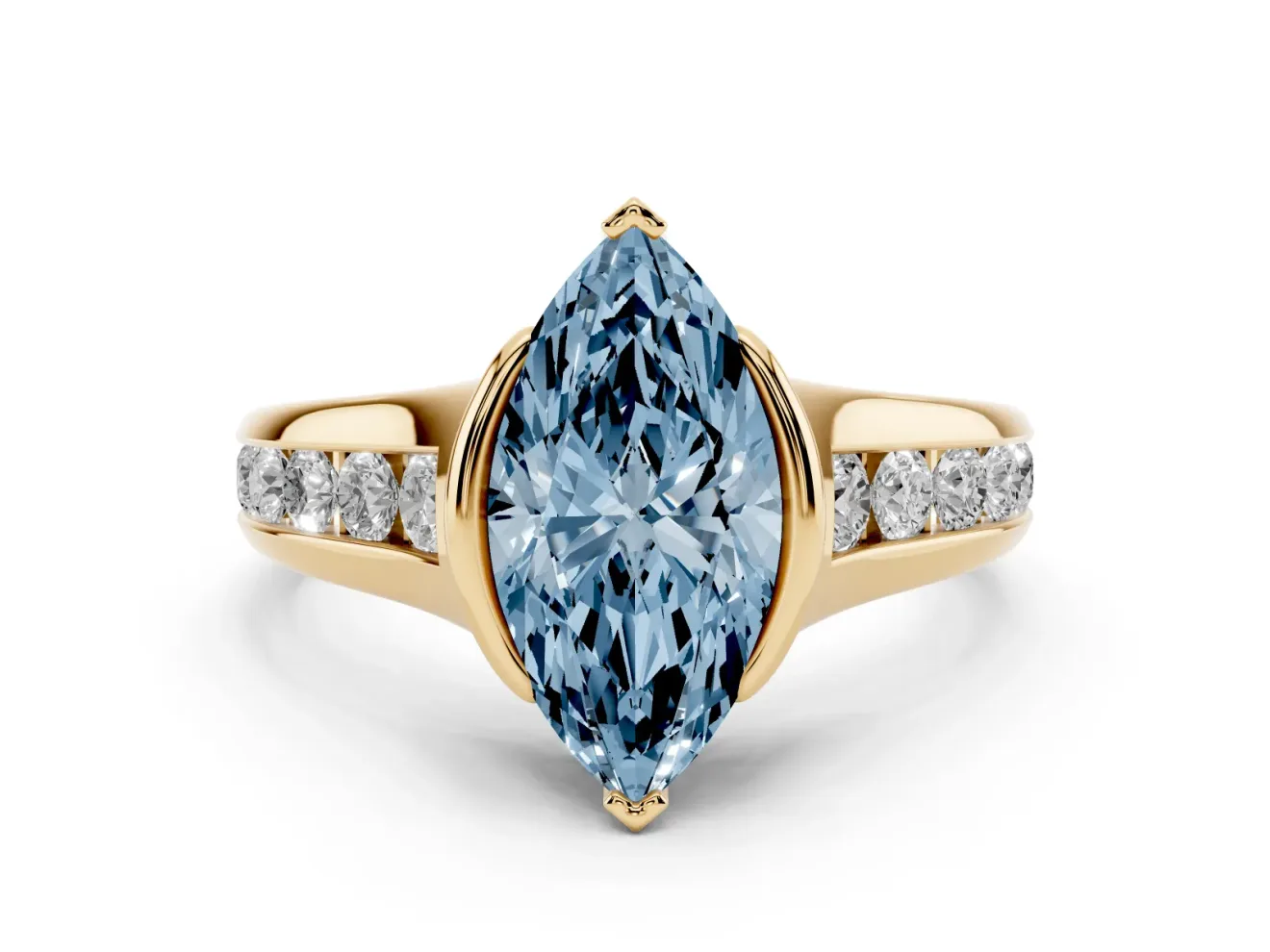 Marquise Half Bezel Engagement Ring Setting for a Fancy Blue Lab-Grown Diamond | Yellow Gold