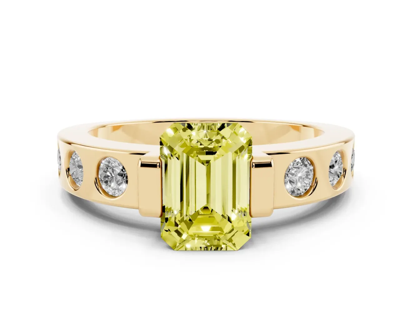 Emerald Cut Tension Style Engagement Ring Setting for a Fancy Yellow Lab-Grown Diamond | Yellow Gold