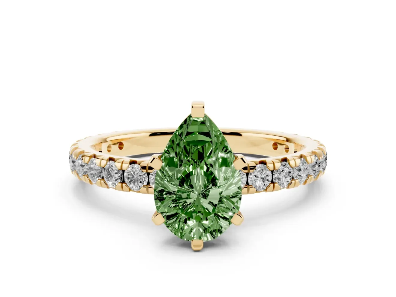 Pear-Shaped Pavé Engagement Ring Setting for a Fancy Green Lab-Grown Diamond | Yellow Gold