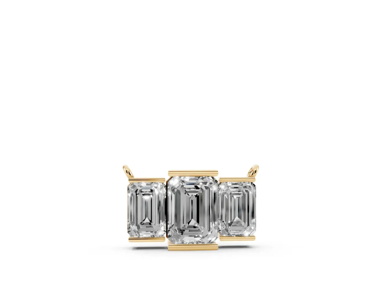 Emerald Cut Lab-Grown Diamond Three-Stone Bar Pendant Necklace | Bar Prong Ends | Yellow Gold