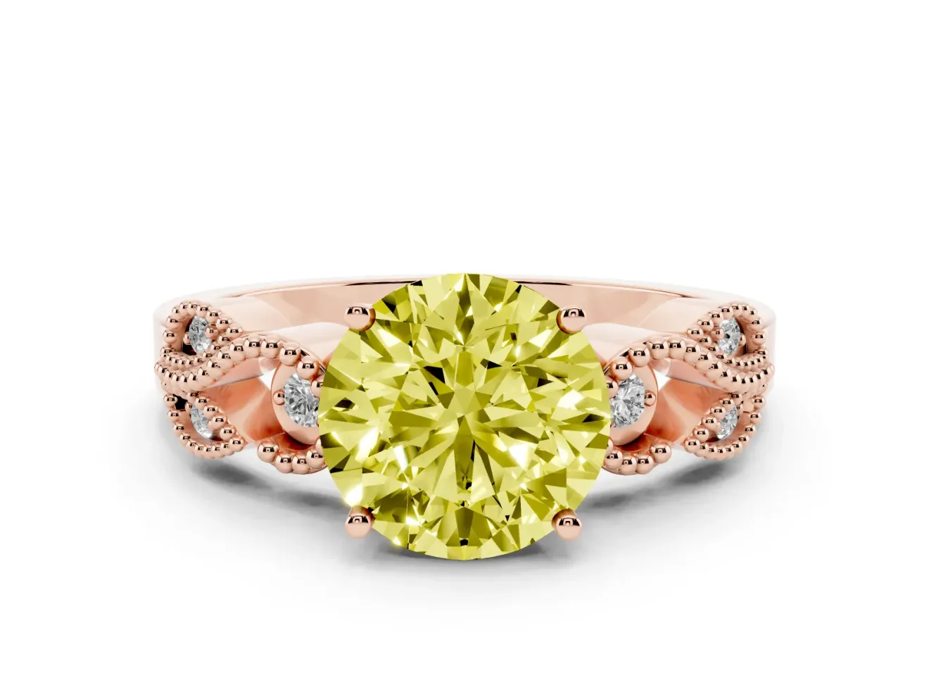 Round Vintage Engagement Ring Setting for a Fancy Yellow Lab-Grown Diamond | Rose Gold
