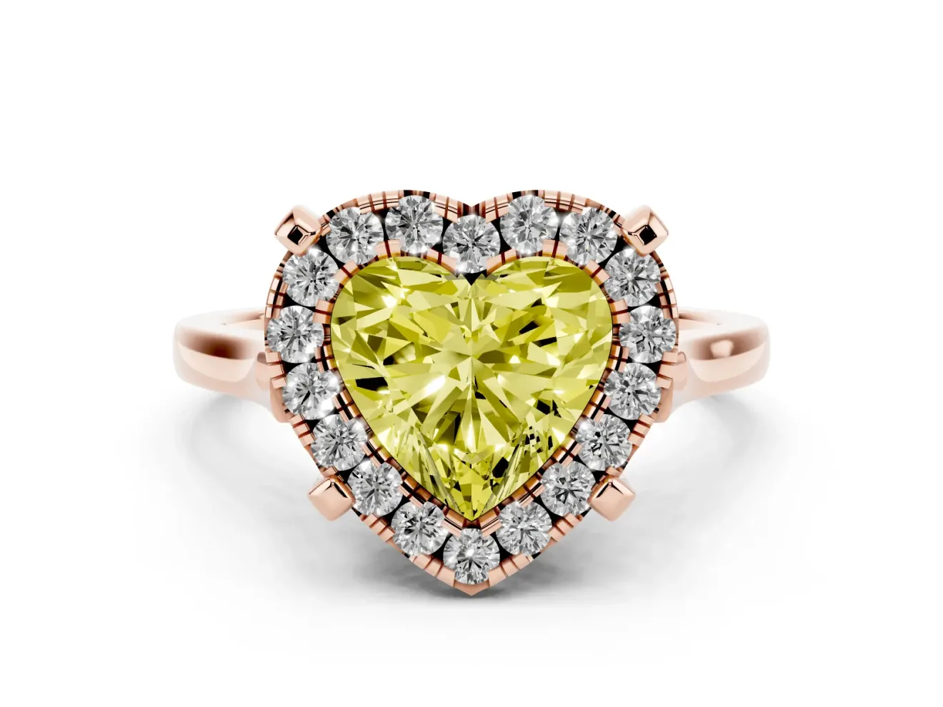 Heart-Shaped Claw Corner Halo Engagement Ring Setting for a Fancy Yellow Lab-Grown Diamond | Slim Plain Band | Rose Gold