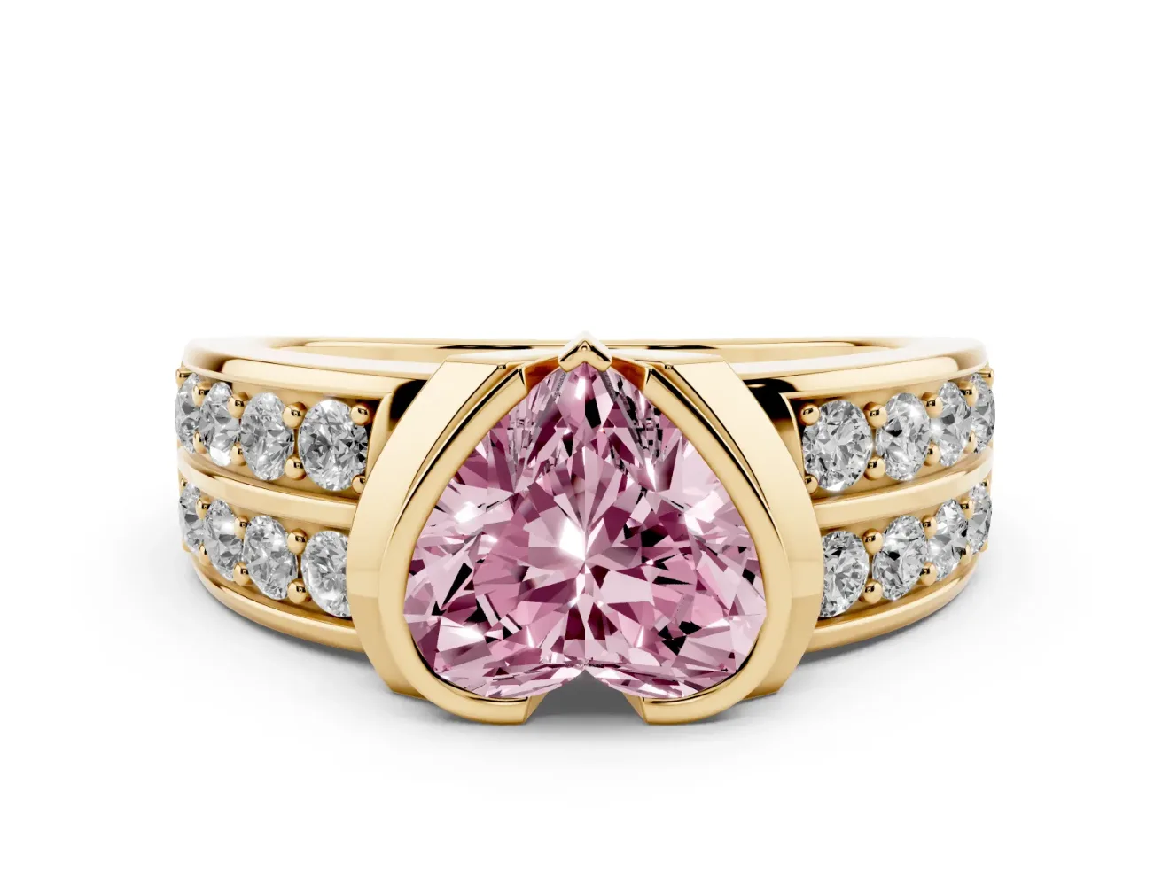 Heart-Shaped Half Bezel Engagement Ring Setting for a Fancy Pink Lab-Grown Diamond | Channel Band | Yellow Gold