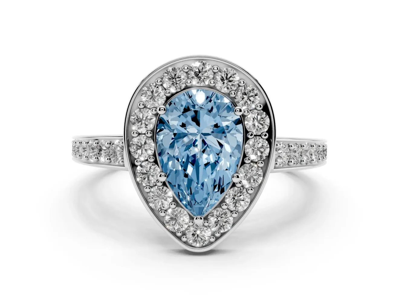 Pear-Shaped Framed Halo Engagement Ring Setting for a Fancy Blue Lab-Grown Diamond | Sterling Silver