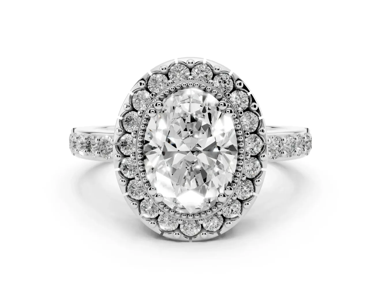 Oval Vintage Milgrain Halo Engagement Ring Setting | Pierced Gallery | Sterling Silver