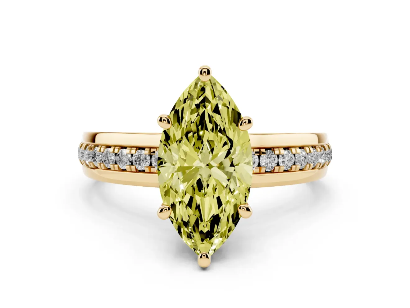 Marquise Channel Set Engagement Ring Setting for a Fancy Yellow Lab-Grown Diamond | Rope Collar | Yellow Gold