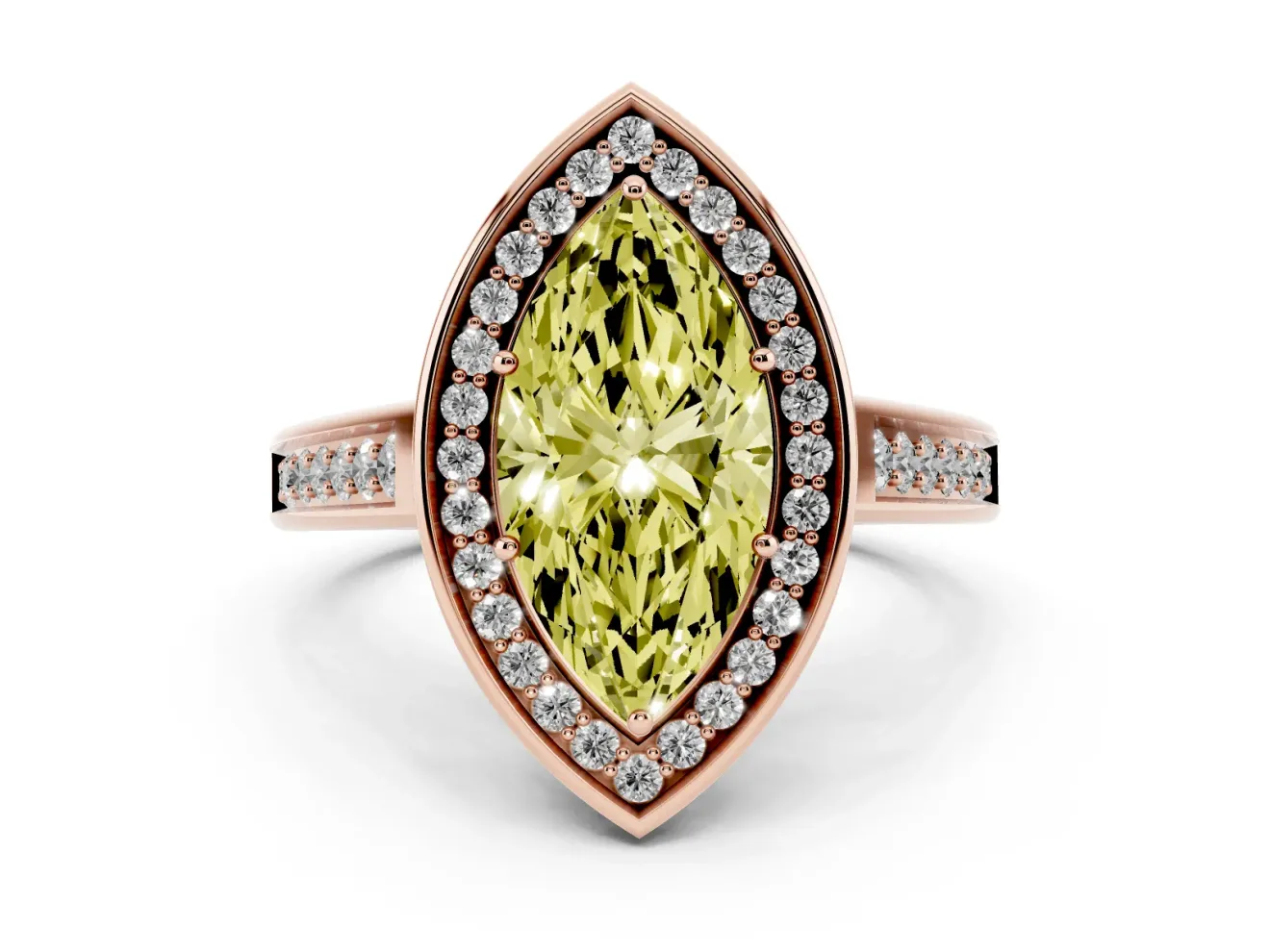 Marquise Rimmed Halo Engagement Ring Setting for a Fancy Yellow Lab-Grown Diamond | Rose Gold
