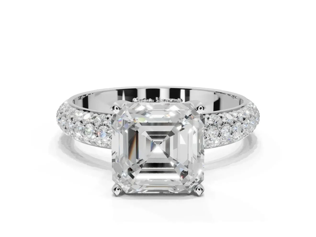 Asscher Cut Pavé Solitaire Engagement Ring Setting | Domed Pavé Band | Platinum