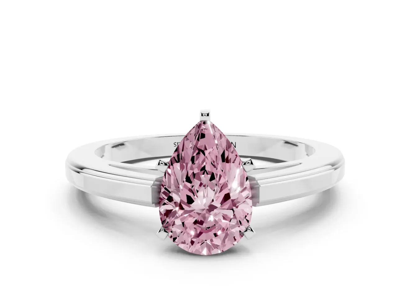 Pear-Shaped Solitaire Engagement Ring Setting for a Fancy Pink Lab-Grown Diamond | Stepped Flat Band | White Gold