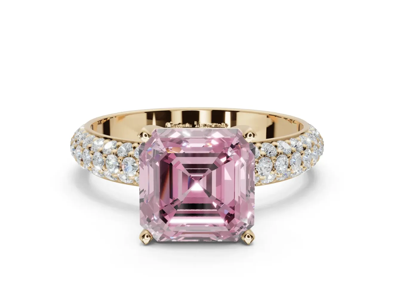 Asscher Cut Domed Pavé Engagement Ring Setting for a Fancy Pink Lab-Grown Diamond | Yellow Gold