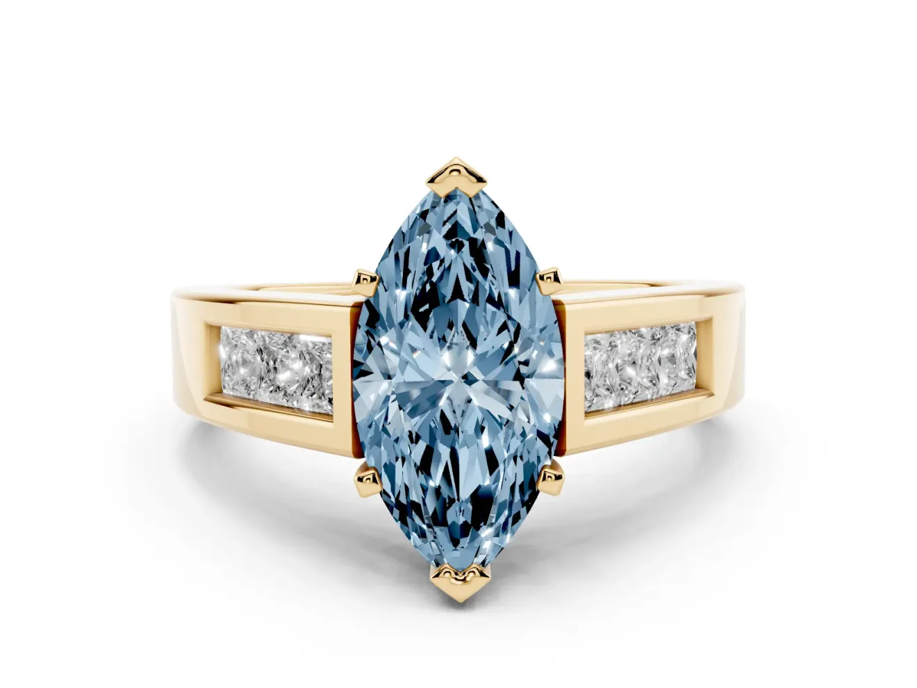 Marquise Channel-Set Engagement Ring Setting for a Fancy Blue Lab-Grown Diamond | Yellow Gold