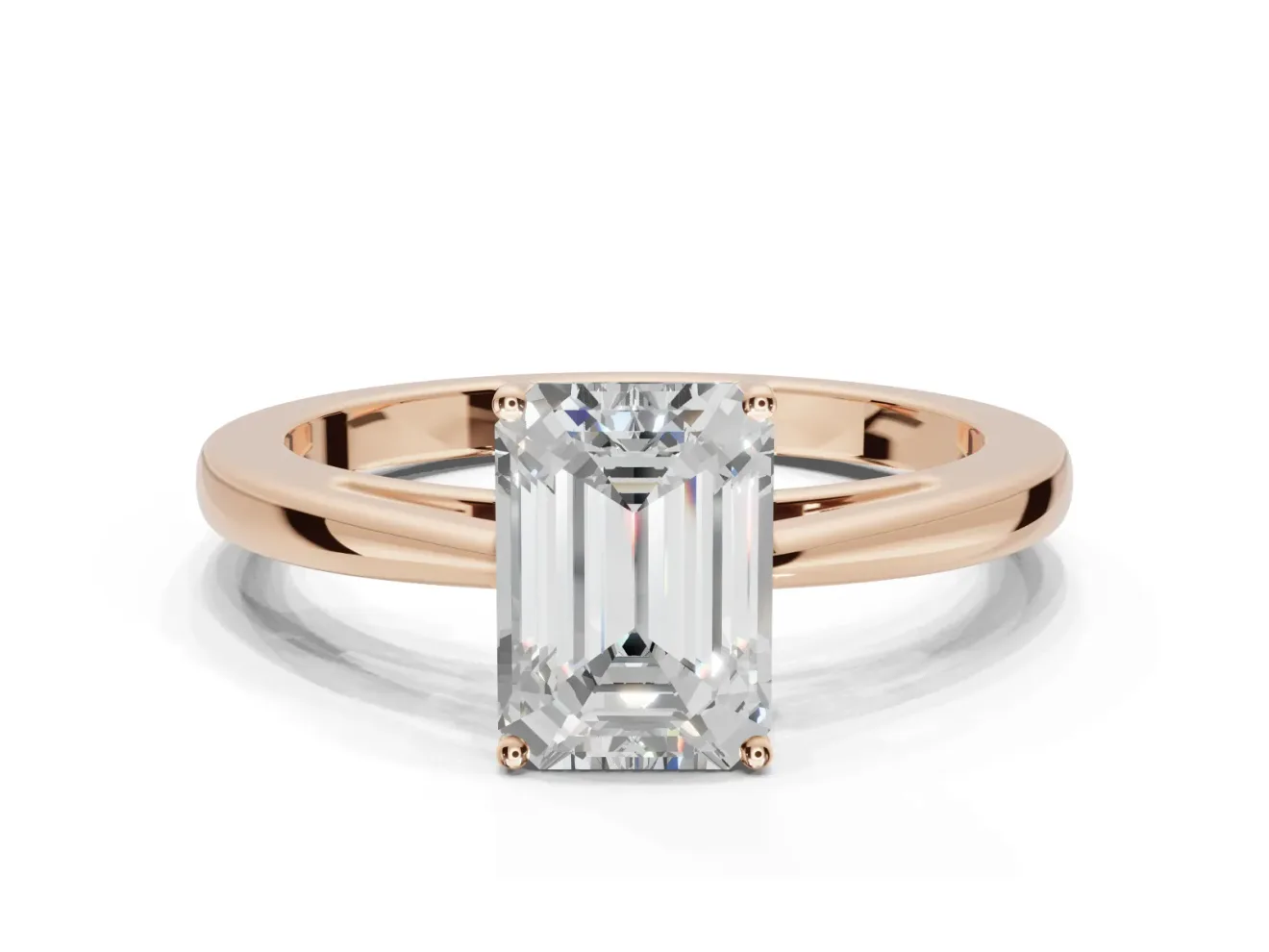 Emerald Cut Cathedral Solitaire Engagement Ring Setting | Open Shoulders | Rose Gold