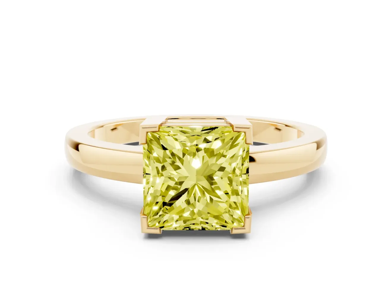 Princess Cut Solitaire Engagement Ring Setting for a Fancy Yellow Lab-Grown Diamond | Flat Tab Prongs | Yellow Gold
