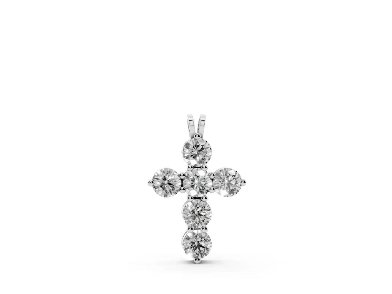 Round Lab-Grown Diamond Mini Cross Pendant Necklace | Individual Prongs | Sterling Silver