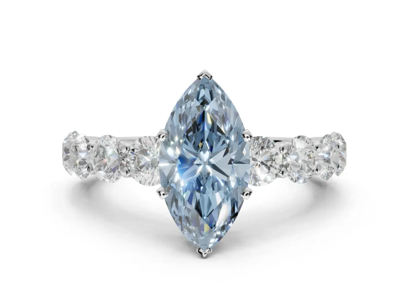 Marquise Engagement Ring Setting for a Fancy Blue Lab-Grown Diamond | Sterling Silver - Design NV-24455