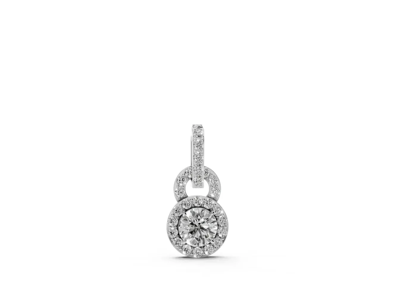Round Lab-Grown Diamond Pavé Halo Pendant Necklace | Pavé Link and Bail | Sterling Silver