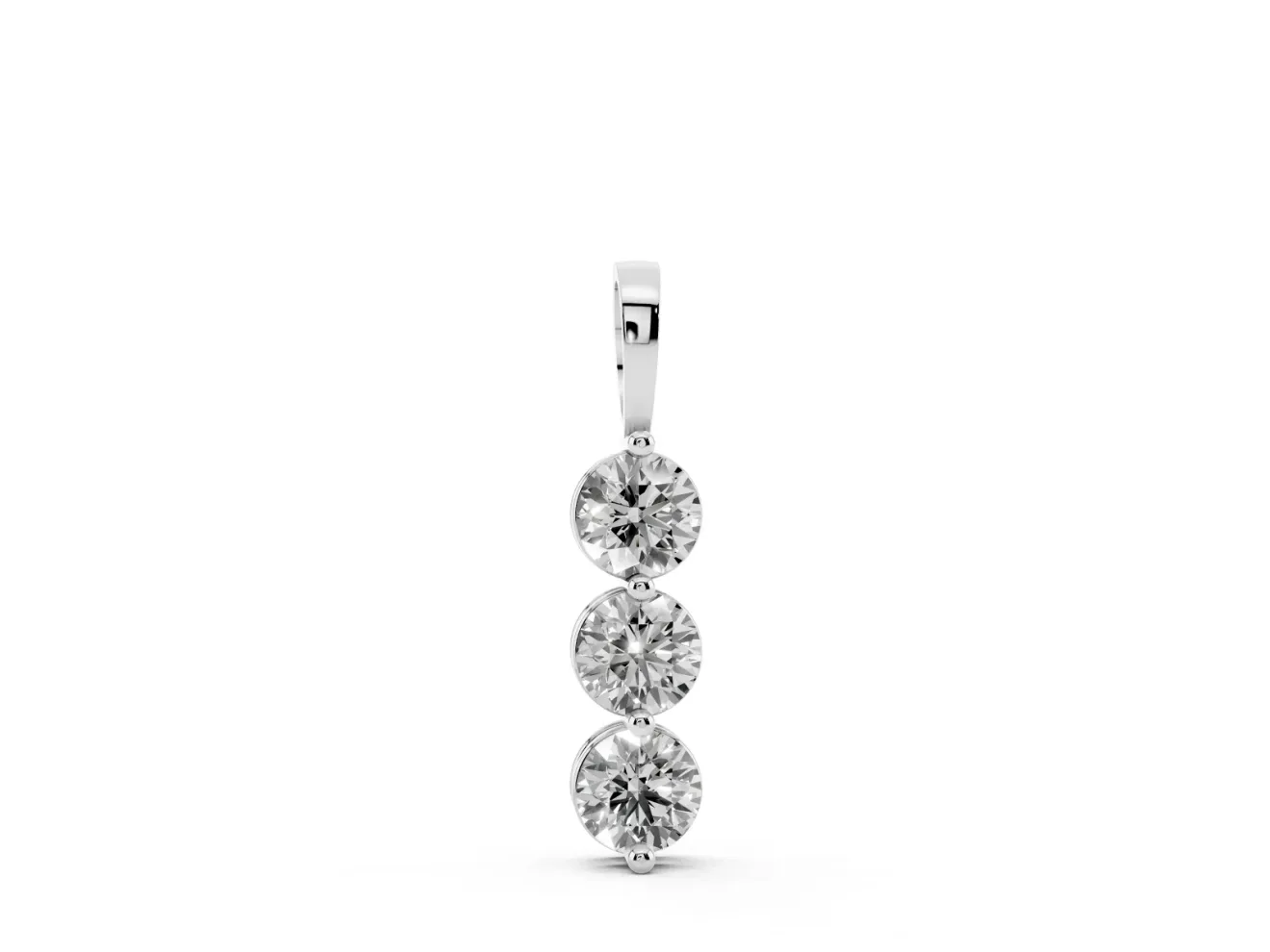 Round Lab-Grown Diamond Three-Stone Drop Pendant Necklace | Plain Bail | Sterling Silver