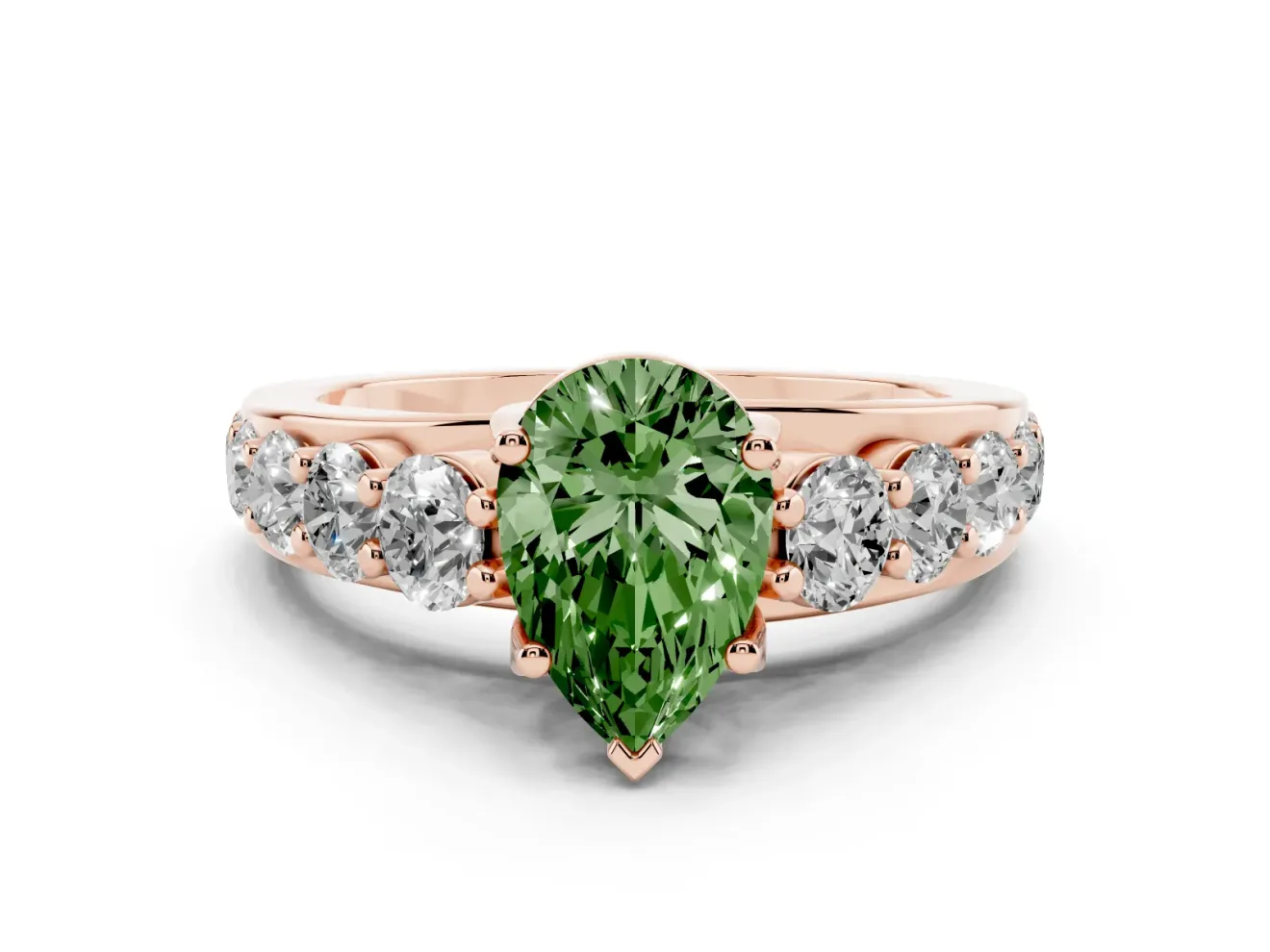 Pear-Shaped Graduated Engagement Ring Setting for a Fancy Green Lab-Grown Diamond | Rose Gold