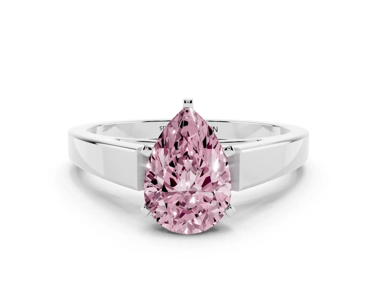 Fancy Pink Pear Cut Diamond Solitaire Engagement Ring Set in Silver with Prong Setting and Tapered Band